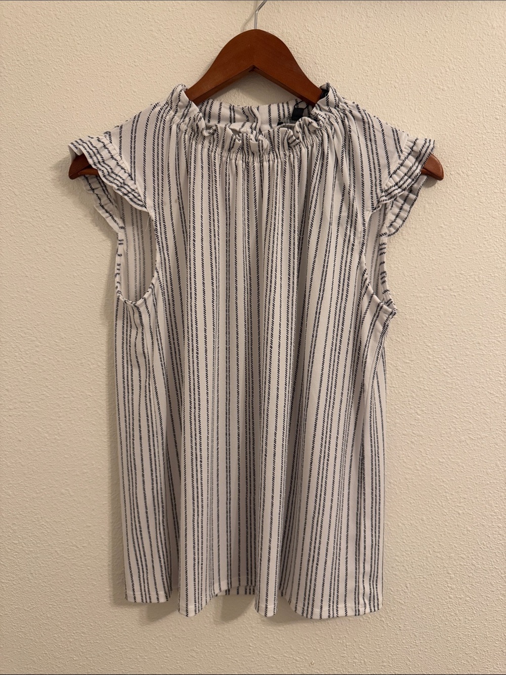 Adrianna Papell Ruffle Mock Neck Striped Top NWT Size S